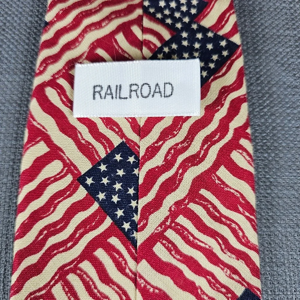 Railroad Mens American Flag Patriotic Necktie Red White‎ Blue Stars Stripes